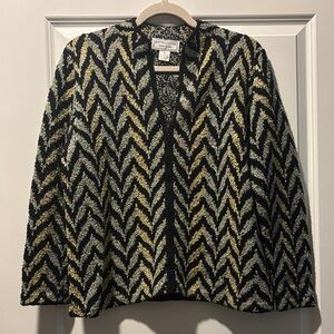 Vintage South Cotton Hand Knitted Chevron Patterned Jacket in Black & Green